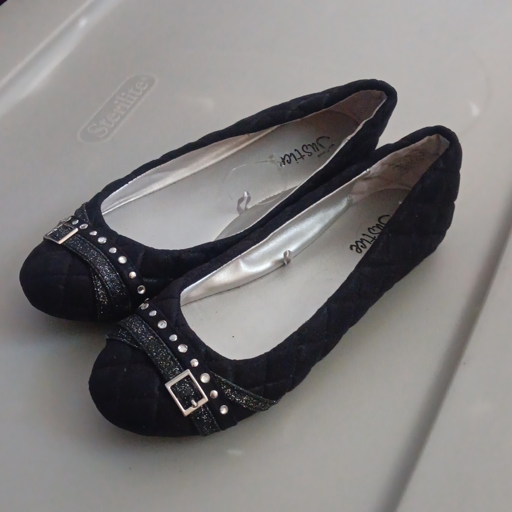 Justice black quilted ballet flats